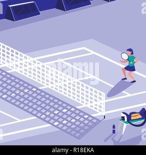 Court de tennis avec femme dvd, design coloré. vector illustration Illustration de Vecteur