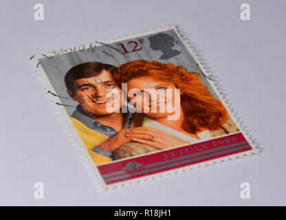 Le prince Andrew et Sarah Ferguson Mariage Royal 1986 British Royal Stamps Banque D'Images