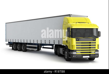 Gros camion remorque sur fond blanc avec des ombres douces des maquettes 3D illustration Banque D'Images