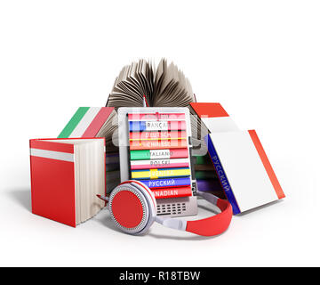 E-book de l'apprentissage des langues audio et des livres blancs sur de rendu 3D Banque D'Images