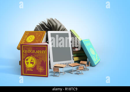 E-Book Reader Livres et comprimé sur pente 3d illustration concept knowlage Succès Banque D'Images