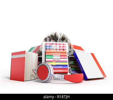 E-book de l'apprentissage des langues audio et des livres blancs sur de rendu 3D Banque D'Images
