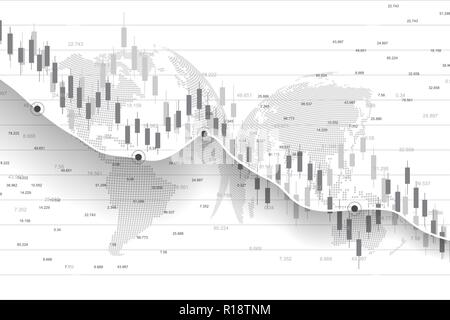 Marché boursier et de l'échange. Bougie d'affaires graphique graphique bâton de trading investir en bourse. Les données boursières. Têtu, Point de tendance graphique. Vector illustration Illustration de Vecteur