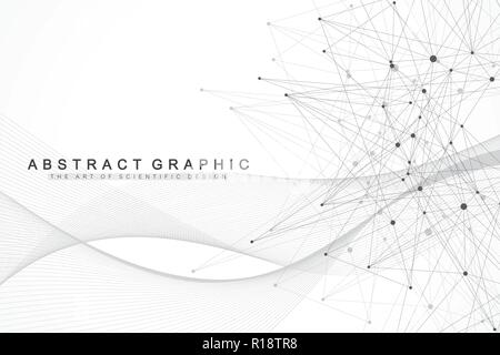 Fond abstrait géométrique avec des lignes et points. Le débit de l'onde. Arrière-plan de la communication et de la molécule. Fond graphique pour votre conception. Vector illustration Illustration de Vecteur