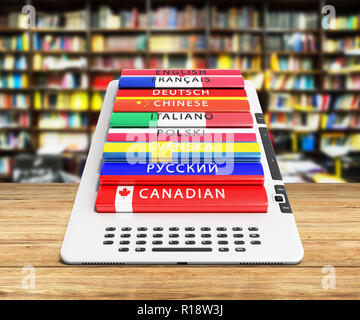 E-book l'apprentissage des langues en rendu 3D library bacground Banque D'Images