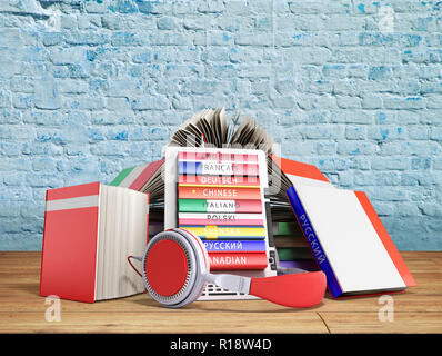 E-livre audio langues et les livres de fond pause rendu 3D Banque D'Images