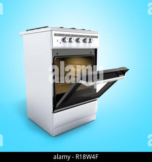 Cuisinière à gaz ouvert 3D render sur fond bleu Banque D'Images