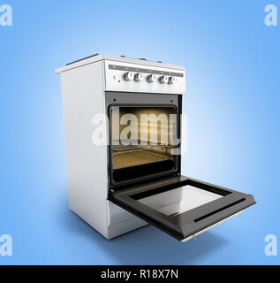 Cuisinière à gaz ouvert 3D render sur fond bleu Banque D'Images