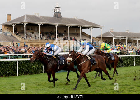 Triomphante Donjuan monté par James Doyle (à gauche) remporte le British Sportsbook Marathonbet EBF Gillies Pouliches' course pendant la journée Handicap Novembre Marathonbet à l'Hippodrome de Doncaster. Banque D'Images