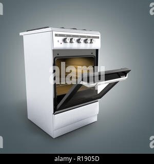 Cuisinière à gaz ouvert 3D render sur fond gris Banque D'Images