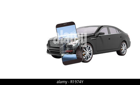 Concept de diagnostic mobile voiture voiture noir studio voir l'image de rendu 3D non shadov Banque D'Images