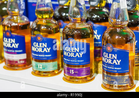 KIEV, UKRAINE - le 20 octobre 2018 : Glen Moray single malt du speyside whisky écossais stand lors de la 4ème Whisky Festival ukrainien de Dram organisées par le bon vin c Banque D'Images