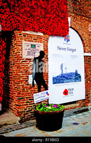 Le Jour du souvenir et coquelicots, mairie Yarm sur les tés, Angleterre Banque D'Images