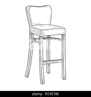 Croquis de chaises de bar. Chaise haute isolé sur fond blanc. Vector Illustration de Vecteur