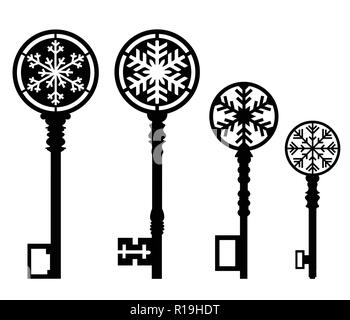 Vector set de clés avec des flocons de silhouettes décoratives Illustration de Vecteur