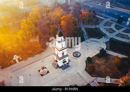 Chisinau Central Park vue aérienne avec tonning artistique Banque D'Images