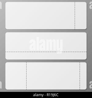 Ensemble de trois billets vide blanc isolé sur fond blanc Illustration de Vecteur