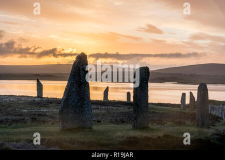 Anneau de pierres néolithiques shetlands, stone circle Banque D'Images