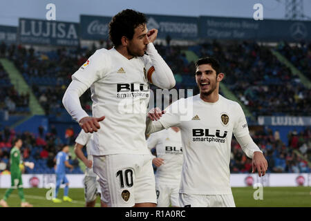 Getafe, Madrid, Espagne. 10 Nov, 2018. Le FC Valence Daniel Parejo célèbre un but durant la Liga match entre Getafe et Valence CF au Coliseum Alfonso Perez de Getafe, Espagne. Legan Crédit : P. Mace/SOPA Images/ZUMA/Alamy Fil Live News Banque D'Images