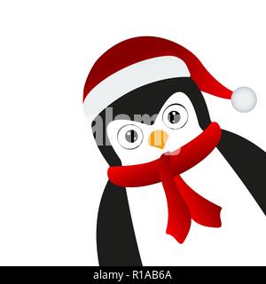 Penguin santa dans un chapeau et foulard Illustration de Vecteur