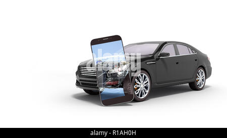 Concept de diagnostic mobile voiture voiture noir studio voir l'image de rendu 3D Banque D'Images