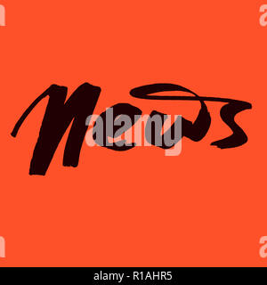 News - calligraphie moderne dessiné à la main, fond rouge, lettrage d'encre Banque D'Images