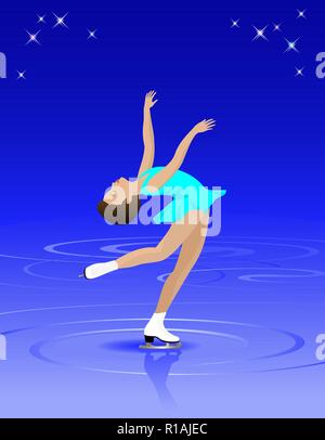 Vector Illustration d'une figure féminine gracieux patineur sur la glace. Illustration de Vecteur