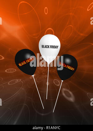 Le noir et blanc ballons avec le texte "vendredi noir". Le rendu 3D Banque D'Images