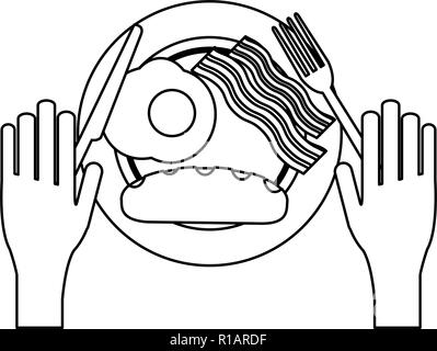 Le petit déjeuner américain sur lave et couverts avec mains vector illustration graphic design Illustration de Vecteur