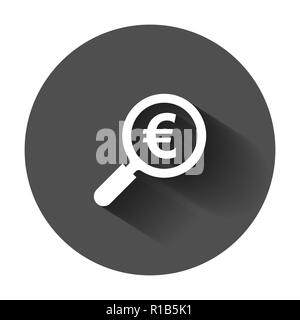 Agrandir verre avec signe euro icône dans télévision style. Loupe, de l'argent avec ombre portée de l'illustration vectorielle. Le projet de loi recherche concept d'entreprise. Illustration de Vecteur