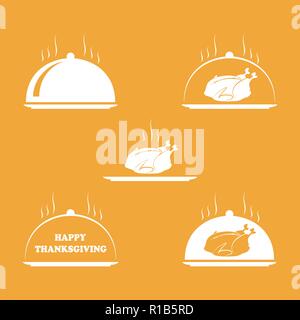 Vector set de dinde de Thanksgiving et joyeux thanksgiving text logo. Concept de restauration ou un dîner délicieux. Poulet rôti Illustration de Vecteur