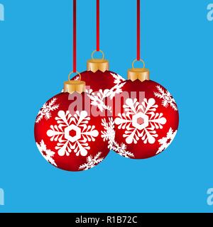 Boules de Noël suspendu à une corde sur un fond bleu Illustration de Vecteur