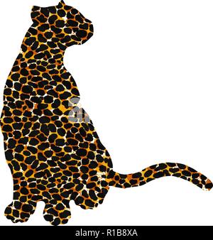 Appelée Jaguar, Léopard, guépard, chat, panthère, puma ocelot silhouette couleur cuir fourrure isolé sur blanc. Modèle d'élément peinture papier peint Illustration de Vecteur