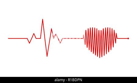 Rythme cardiaque, électrocardiogramme, ECG EKG - signal, Heart Beat pulse line concept design isolé sur fond blanc Illustration de Vecteur