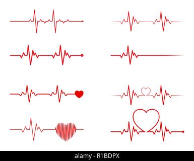 Jeu de rythme cardiaque, électrocardiogramme, ECG EKG - signal, Heart Beat pulse line concept design isolé sur fond blanc Illustration de Vecteur