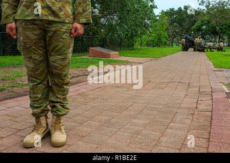 Darwin, Australie. 11Th Nov, 2018. Commémoration à l'occasion du Jour du Souvenir pour le centenaire de l'Armistice, au cénotaphe de Darwin sur Parc du Bicentenaire de Darwin, Territoire du Nord, Australie - 2018.11.11 - Photo par Regis Martin Crédit : Regis Martin/Alamy Live News Banque D'Images