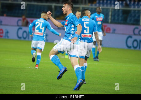 Genova, Liguria, Italie, le 10 novembre, 2018. Match de football Gênes - Naples à Luigi Ferraris dans photo Fabi‡n Ruiz objectif célébration Crédit : Antonio Balasco/Alamy Live News Banque D'Images