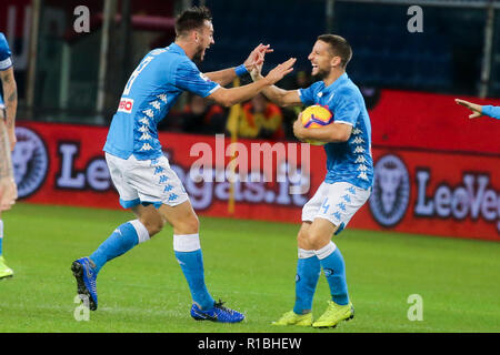 Genova, Liguria, Italie, le 10 novembre, 2018. Match de football Gênes - Naples à Luigi Ferraris dans photo Fabi‡n Ruiz objectif célébration Crédit : Antonio Balasco/Alamy Live News Banque D'Images