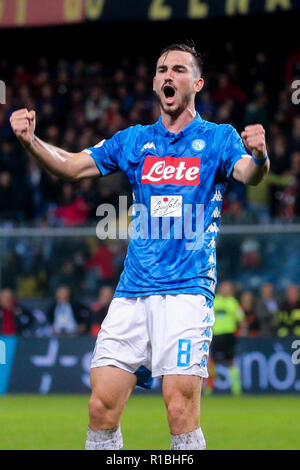 Genova, Liguria, Italie, le 10 novembre, 2018. Match de football Gênes - Naples à Luigi Ferraris dans photo Fabi‡n Ruiz célébrer autogoal Crédit : Antonio Balasco/Alamy Live News Banque D'Images