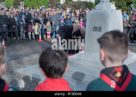 Lisvane, Cardiff, Pays de Galles, Royaume-Uni. 11Th Nov, 2018. Le petit village de Lisvane maintenant à la périphérie de Cardiff a perdu 5 hommes (Edgar a Charles Drury d. 1 avril 1916 Thomas David Evans, d. 5 août 1917 Frederick William Robertson Turner, d. 5 août 1916 Charles Joseph Wilkie, d .19 octobre 1916 Arthur Llewellyn Williams, d. 4 novembre 1918 de 20). Aujourd'hui marque le 100e anniversaire de l'armistice signé par les parties et des centaines se sont réunis au monument de la guerre comme dans les villages, villes et citiesthe monde entier, pour rendre hommage à ceux qui ont donné leurs lendemains pour notre aujourd'hui. Crédit : IAN Banque D'Images