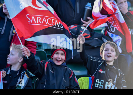 Londres, Royaume-Uni. 11Th Nov 2018. Londres, Royaume-Uni. 2018 11 nov. au cours de Premiership Rugby Cup Round 3 match entre sarrasins et Worcester Warriors at Allianz Park le dimanche, 11 novembre 2018. Londres en Angleterre. (Usage éditorial uniquement, licence requise pour un usage commercial. Aucune utilisation de pari, de jeux ou d'un seul club/ligue/dvd publications.) Crédit : Taka Wu/Alamy Live News Banque D'Images