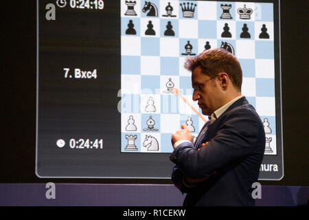 Kolkata, Inde. 11Th Nov, 2018. Grand Maître d'échecs arménien Levon Aronian au cours de la quatre-vingtième tour de rapid chess à Tata Steel Chess l'Inde. Credit : Saikat Paul/Pacific Press/Alamy Live News Banque D'Images