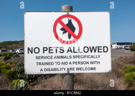 Un "non Animaux Domestiques Admis' signe sur Point Loma, San Diego, California, United States. Banque D'Images