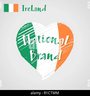 Coeur de l'Irlande drapeau de vecteur, symbole de la marque nationale. Illustration de Vecteur