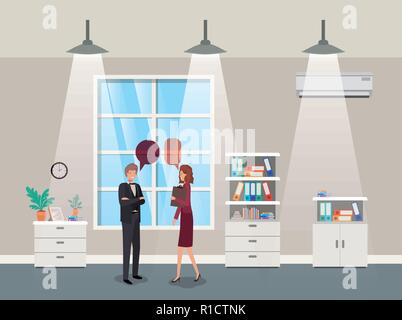 Business couple talking in office corridor Illustration de Vecteur