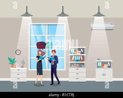 Business couple talking in office corridor Illustration de Vecteur