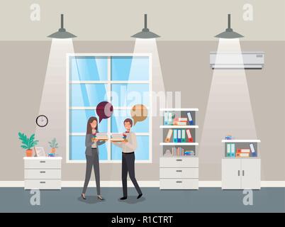 Business couple talking in office corridor Illustration de Vecteur