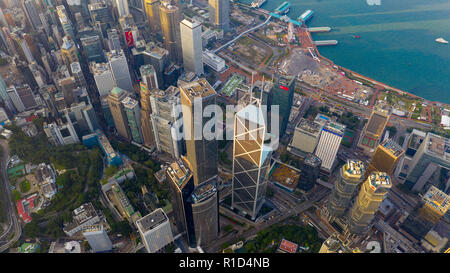 Vue aérienne de l'Édifice de la Banque de Chine et de l'Amirauté, Hong Kong Banque D'Images