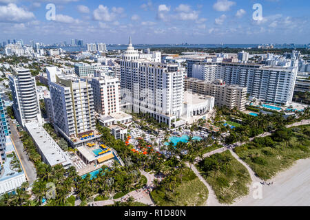 Miami Beach Florida, vue aérienne au-dessus, Royal Palm, Loews, hôtel, plage publique de l'océan Atlantique, gratte-ciel gratte-ciel gratte-ciel gratte-ciel bâtiment bâtiments Decopl Banque D'Images