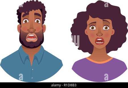 Portrait de l'homme et de la femme africaine. Émotions d'african american woman face. L'expression du visage hommes vector illustration Illustration de Vecteur